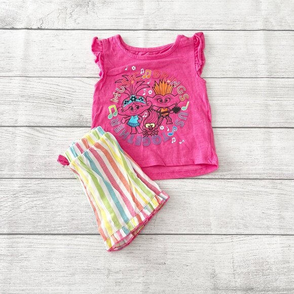 Trolls Other - Trolls Toddler Girl 2-Piece Outfit Set Graphic Top & Rainbow Stripe Shorts 2T